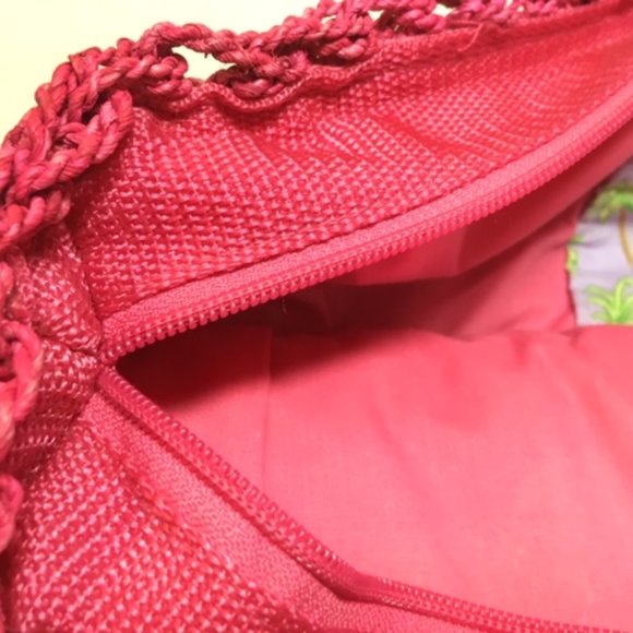 Liz Claiborne Pink Corn Husk Weave Wooden Handle Handbag Tote Large - Picture 10 of 12